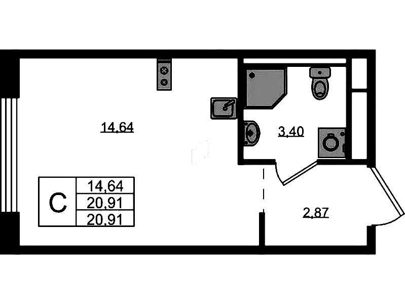 Квартира студия 20.91 м², 7/12 эт., ЖК «GloraX Новоселье»